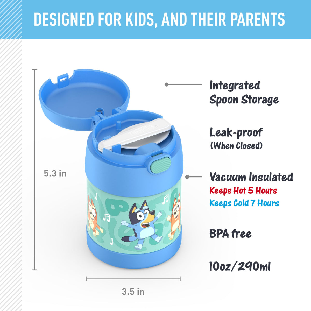 THERMOS FUNTAINER push-button lid for easy opening