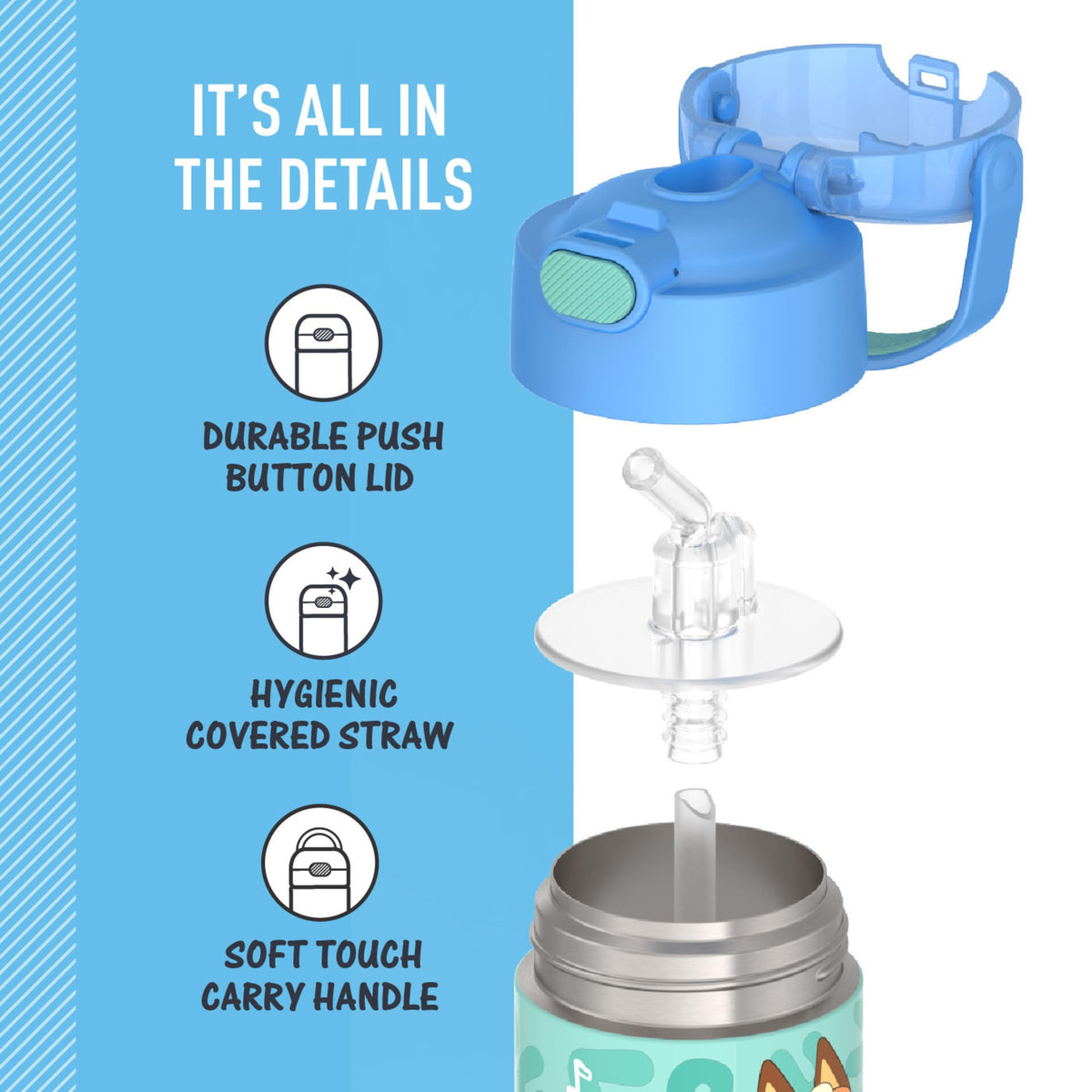 Removable silicone straw in THERMOS FUNtainer, easy to clean.