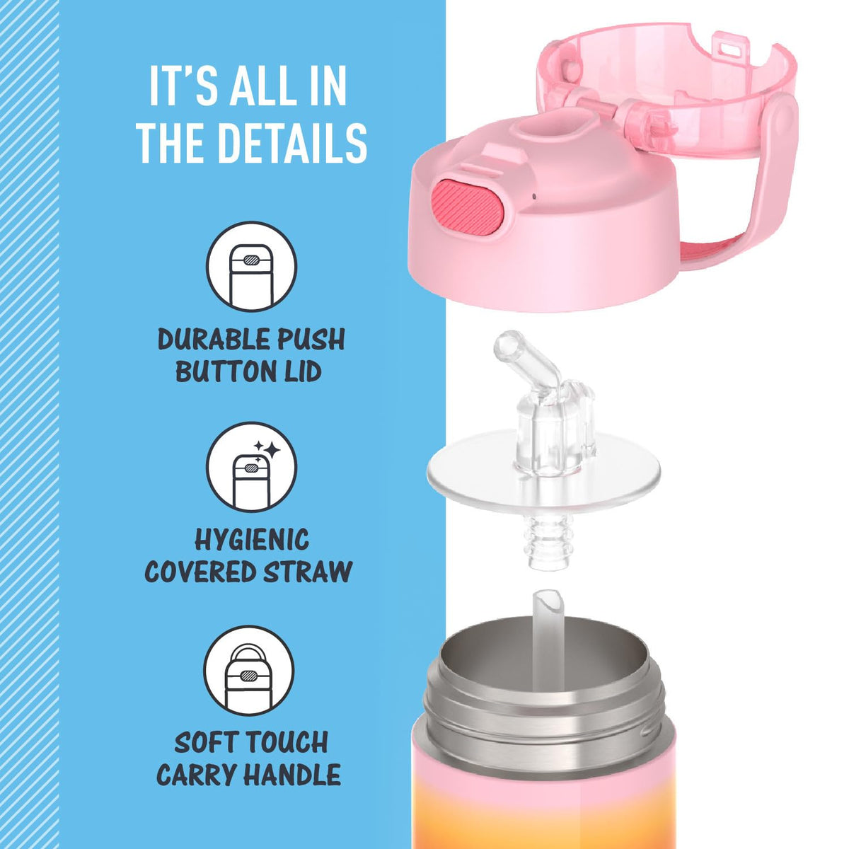 THERMOS FUNTainer silicone straw with hygienic cover simplifies cleaning on the go.