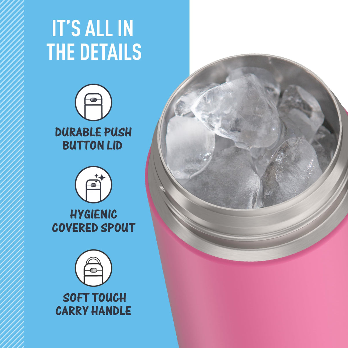 THERMOS FunTainer soft-touch carry handle for kid-friendly portability