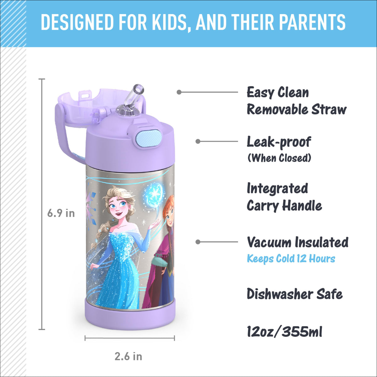 THERMOS FUNtainer with soft-touch carry handle for easy on-the-go grabbing.