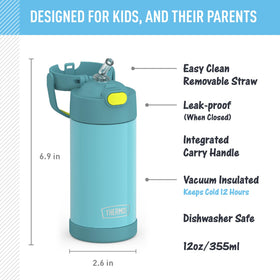 THERMOS FUNtainer with soft-touch handle enables easy carrying for youngsters.