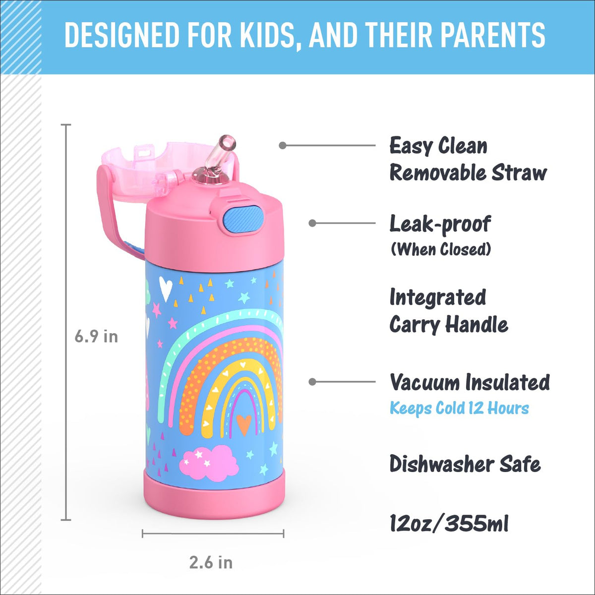 THERMOS FUNTAINER straw-lid close-up highlights easy sipping for kids.
