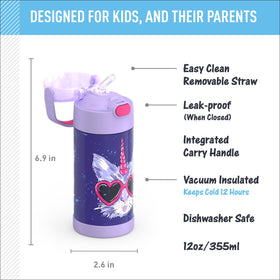 THERMOS FUNTAINER straw lid enables easy sipping for kids on the go.