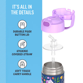 THERMOS FUNTAINER unicorn blooms integrated soft-touch carry handle for easy transport