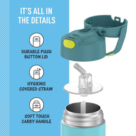 THERMOS FUNtainer vacuum insulation keeps drinks cold for long school days.