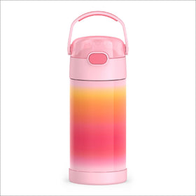 THERMOS FUNTainer water bottle in pink ombre showcases durable stainless steel for active kids.