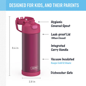 THERMOS FUNTAINER wide spout lid dark pink for mess-free pouring and quick hydration.