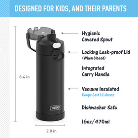 THERMOS FUNTAINER wide spout lid in black matte for easy pouring.