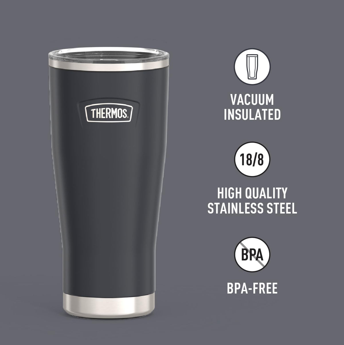 THERMOS ICON SERIES 24oz tumbler with slide-lock lid in use for cold beverages