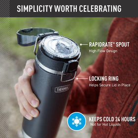 THERMOS DURA-SHIELD covered spout for clean sipping and reduced contact.