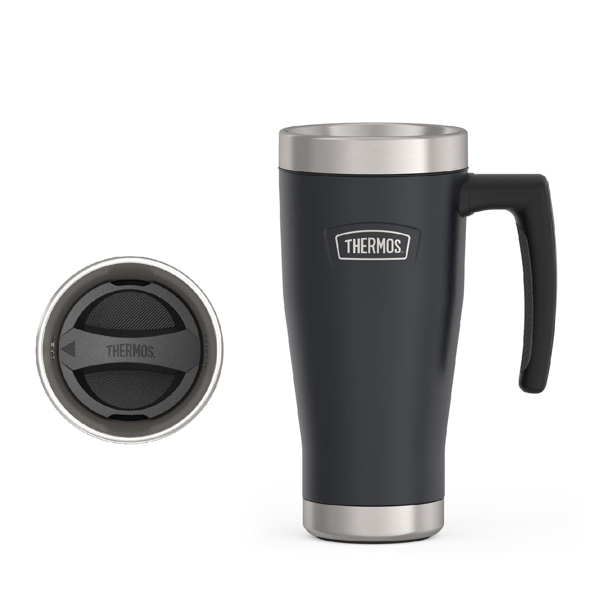 THERMOS Icon Series Granite 16oz mug, front view, shows durable design for daily coffee on the go.