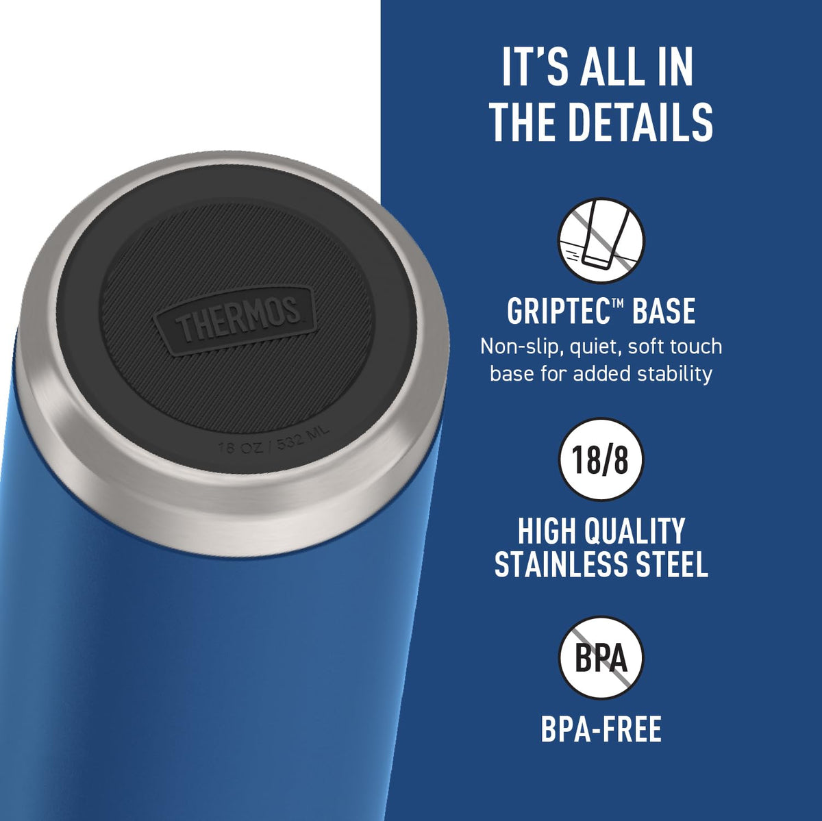 THERMOS ICON SERIES griptec base for stable grip at desk or gym
