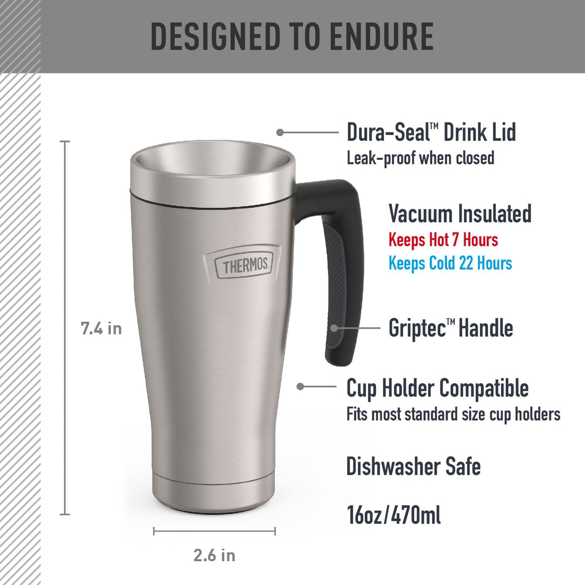 THERMOS ICON SERIES mug with leak-proof lid, ideal for travel.