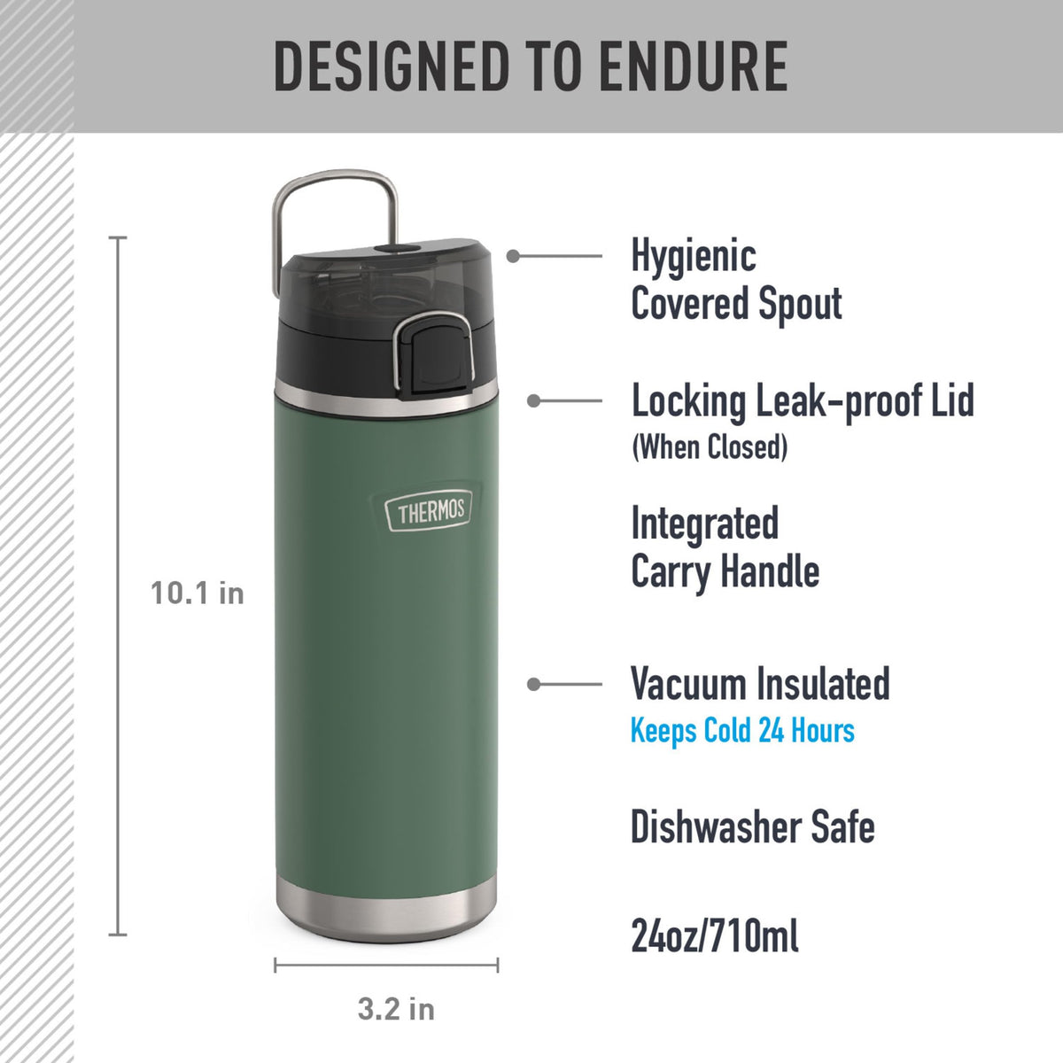 THERMOS ICON SERIES spout with RapidRate high flow for quick sips on busy days.