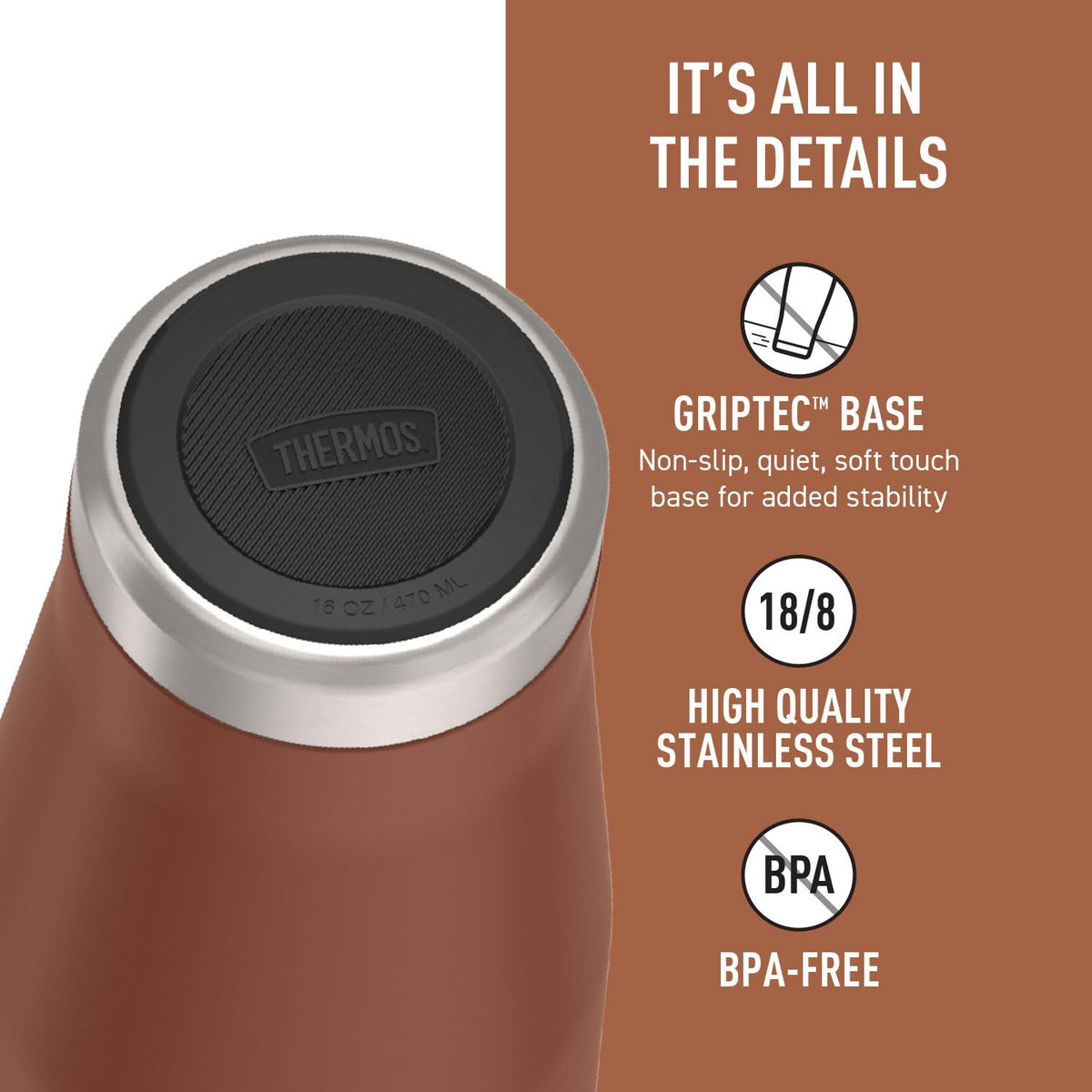 THERMOS Icon Series Saddle 16oz mug with GRIPTEC base for stable handling