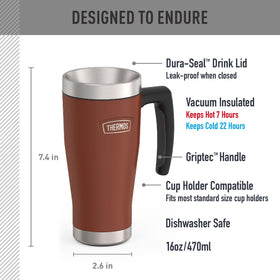 THERMOS Icon Series Saddle 16oz mug made of durable 18/8 stainless steel for everyday use