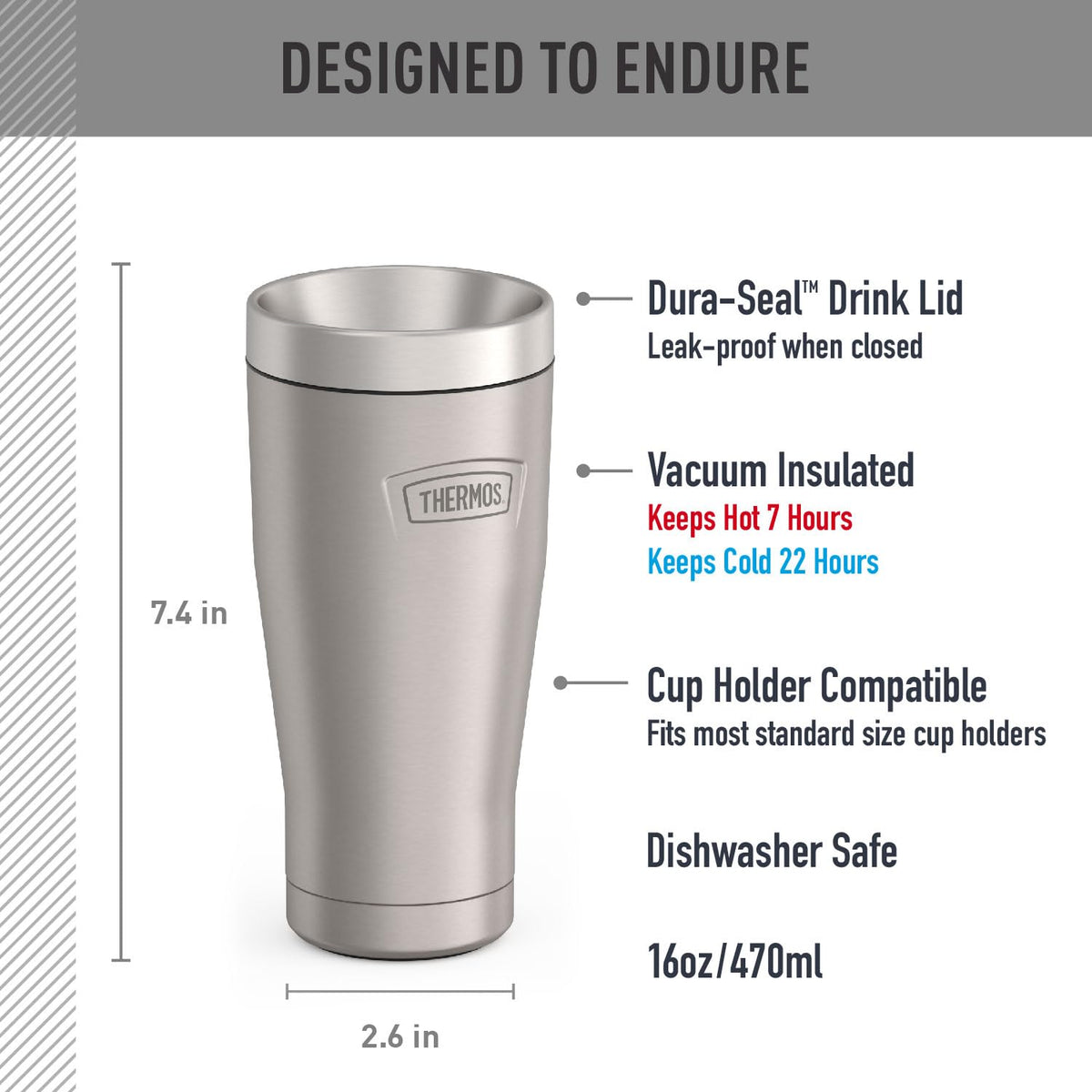 THERMOS Icon Series tumbler showcasing vacuum insulation keeps beverages hot or cold for hours