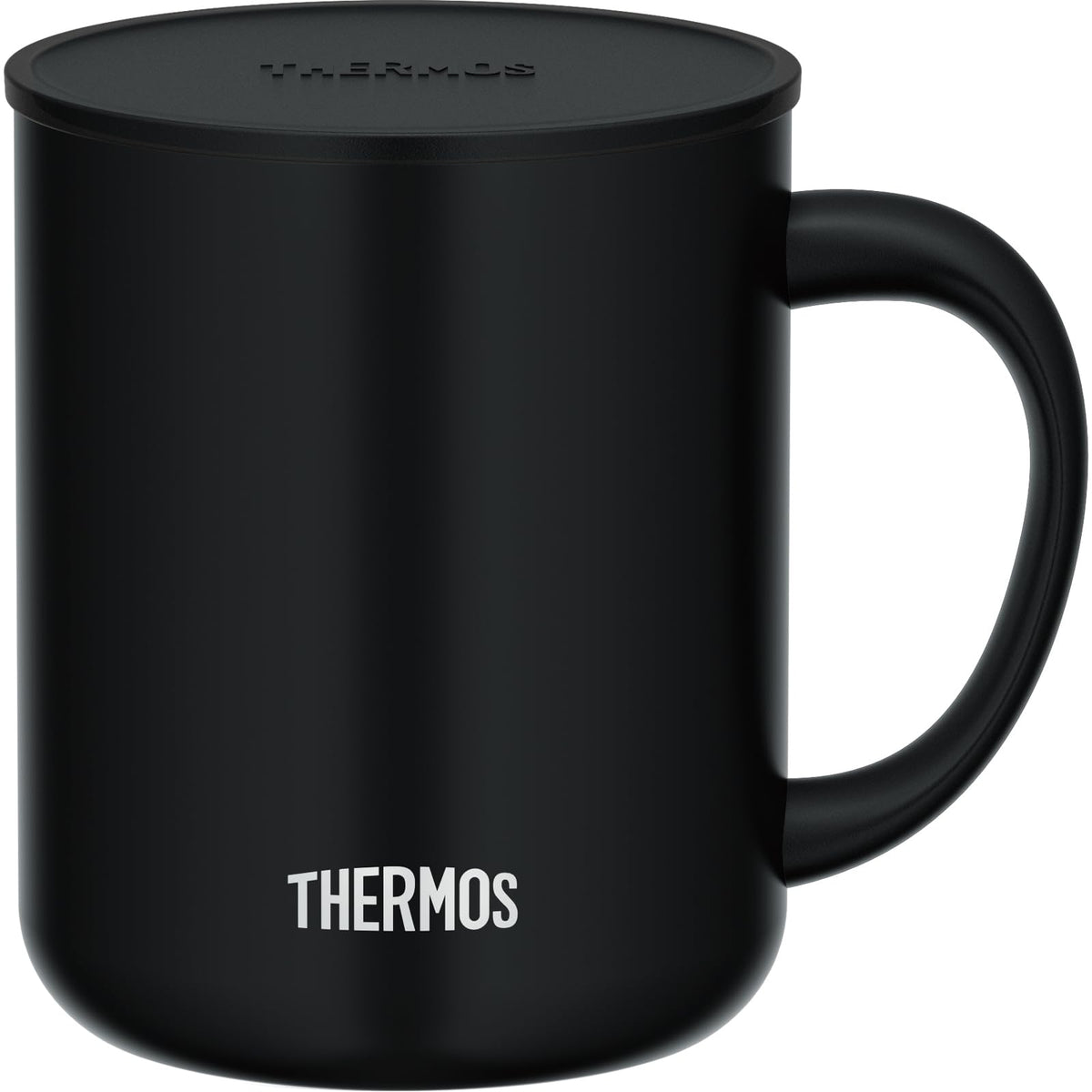 THERMOS JDG-452C mug lid closeup highlights a dust-proof seal and retention features.