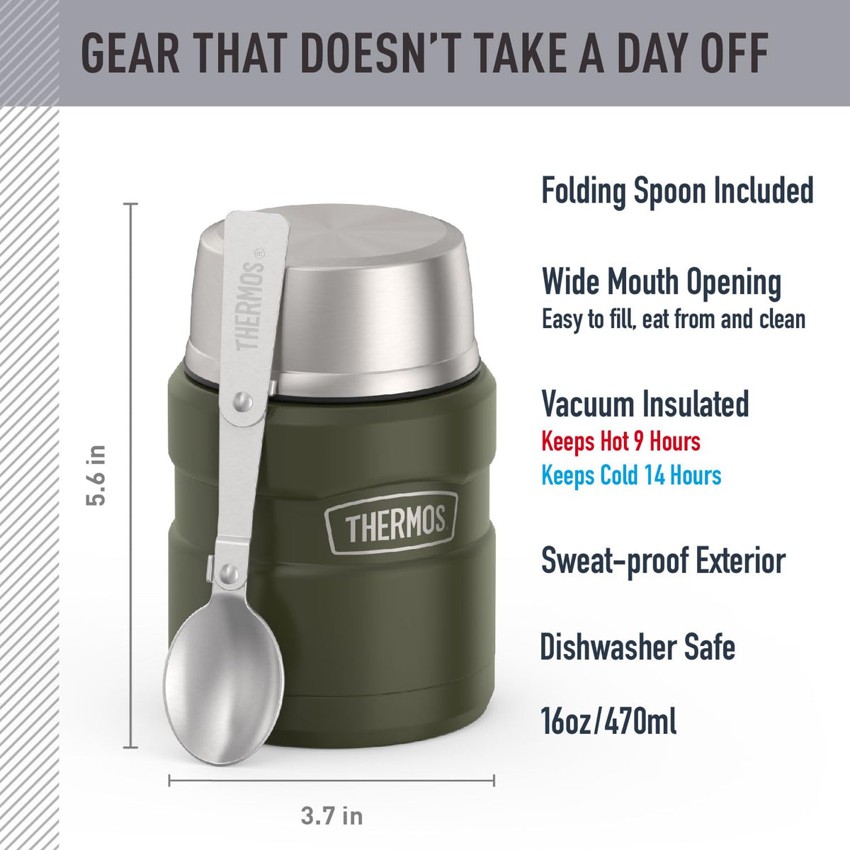 Open lid with tea hook on THERMOS Stainless King 16oz Army Green