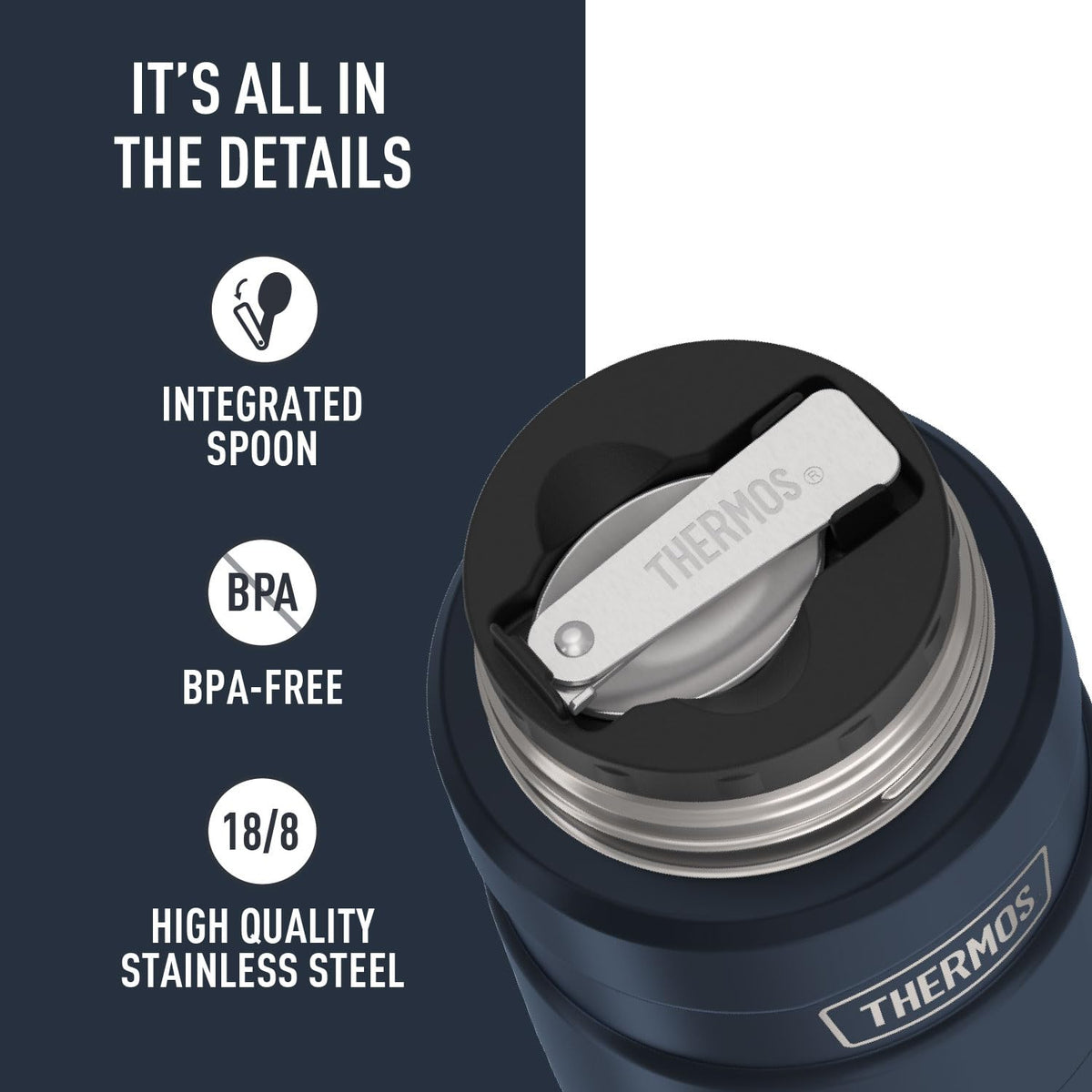 THERMOS Stainless King DrinkLock lid showing leak-proof seal