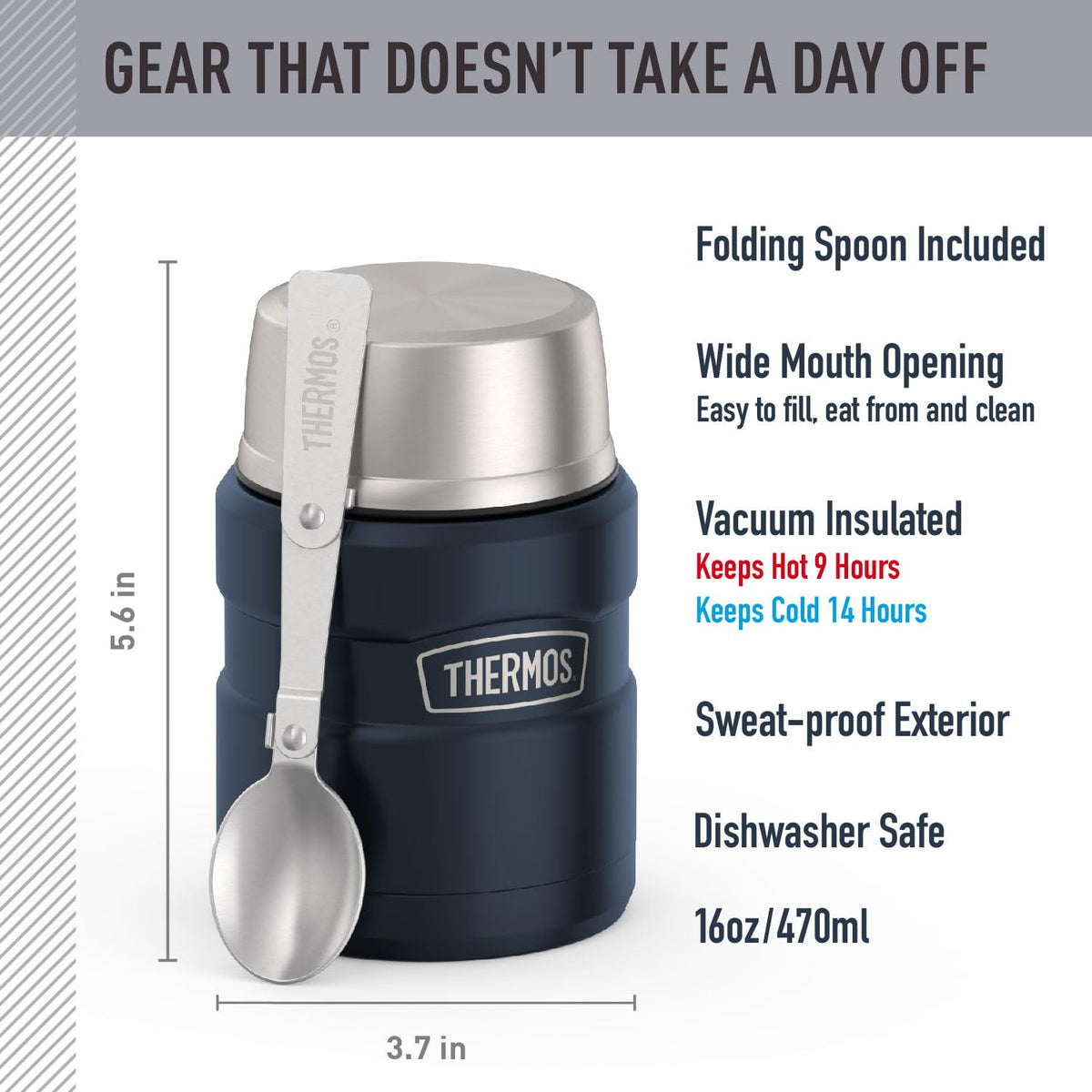 THERMOS Stainless King spoon inside lid for compact storage