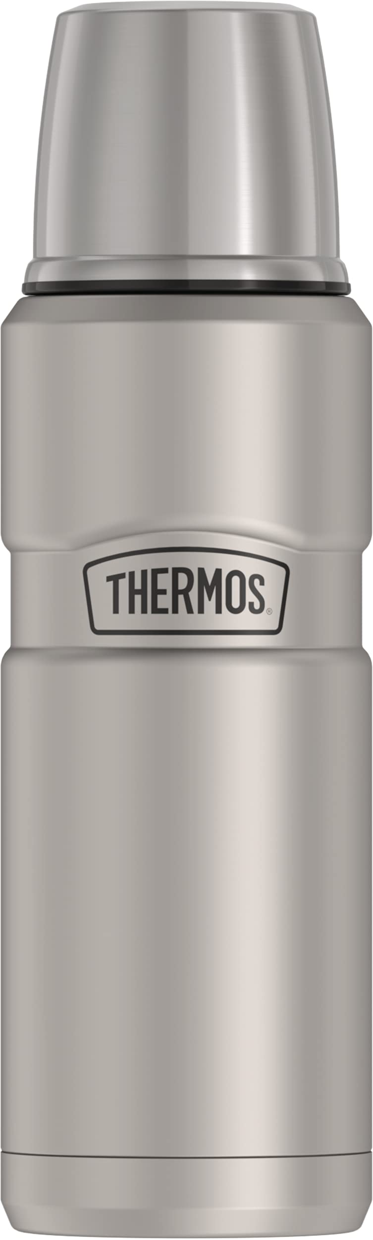 THERMOS Stainless King 16 oz bottle front view, travel-ready and compact.