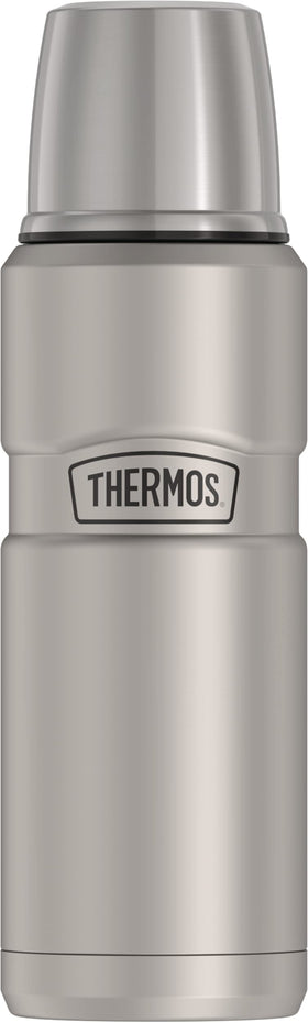 THERMOS Stainless King 16 oz bottle front view, travel-ready and compact.