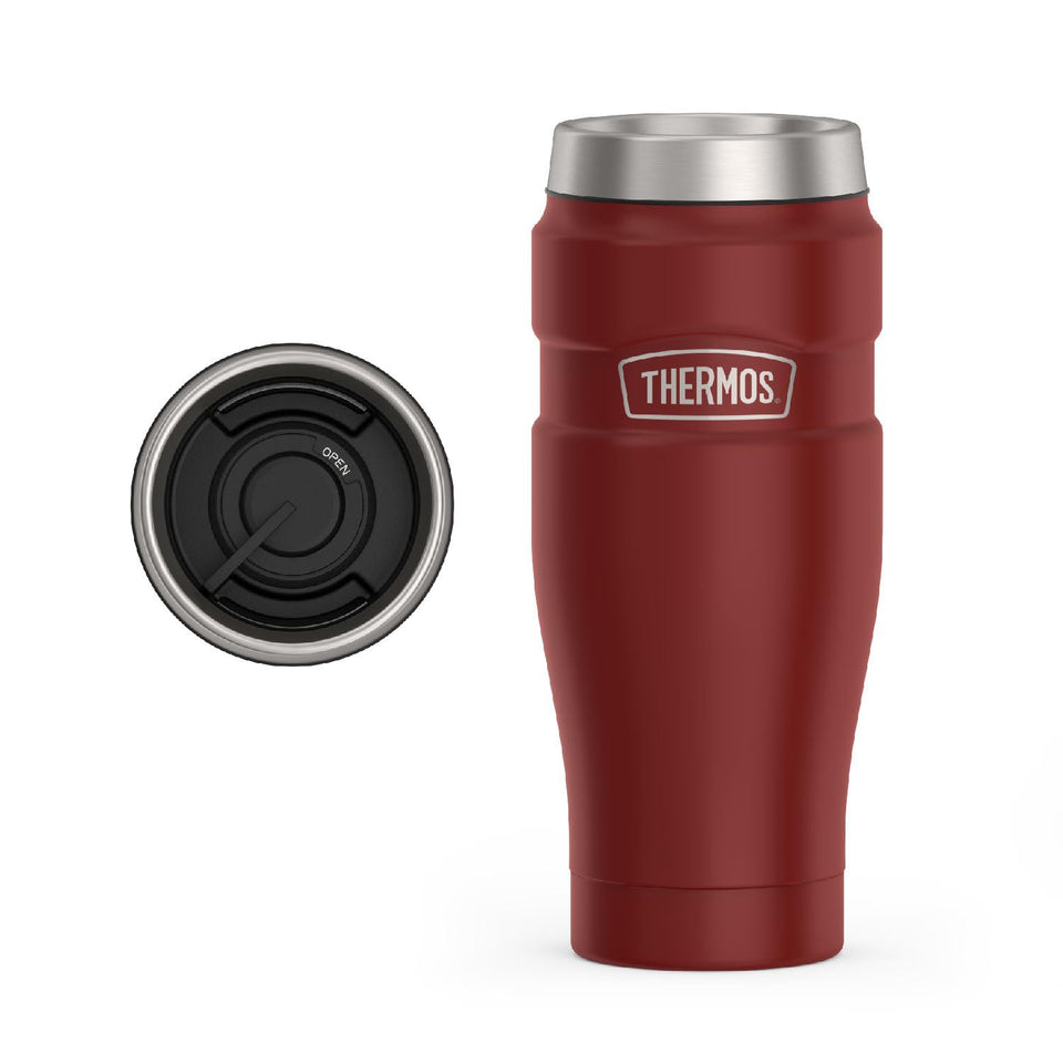 THERMOS Stainless King 16oz Rustic Red front view showing durable heat retention