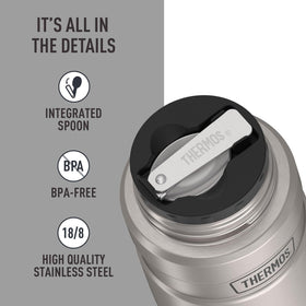 THERMOS Stainless King 18/8 stainless steel body shows rugged durability for daily use.