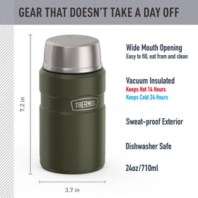 THERMOS Stainless King 24oz army green lid-bowl shows built-in serving bowl convenience.