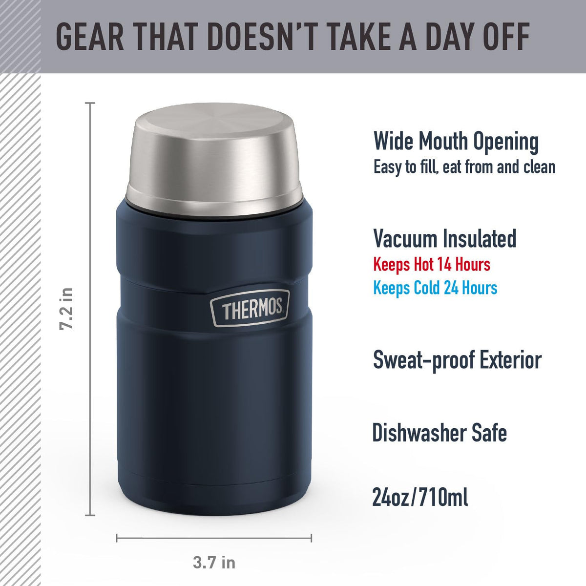 THERMOS Stainless King 24oz insulated lid highlights built-in serving bowl for easy meals