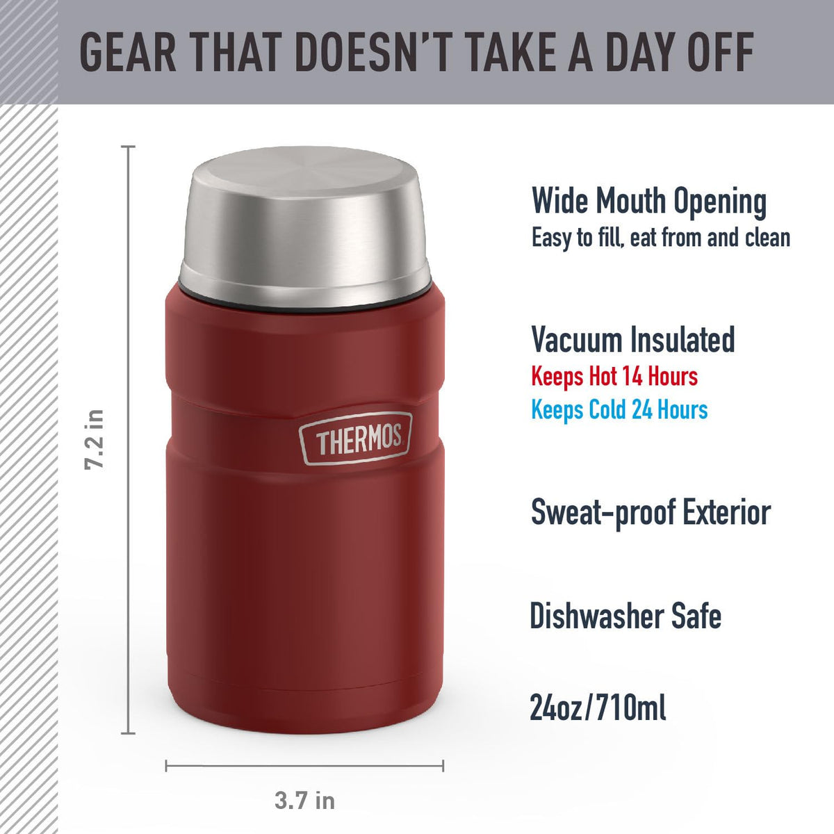 THERMOS 24oz Rustic Red with built-in serving bowl in lid for easy sharing