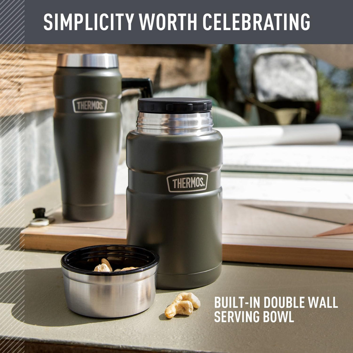 THERMOS Stainless King 24oz Rustic Red keeps hot meals safely warm