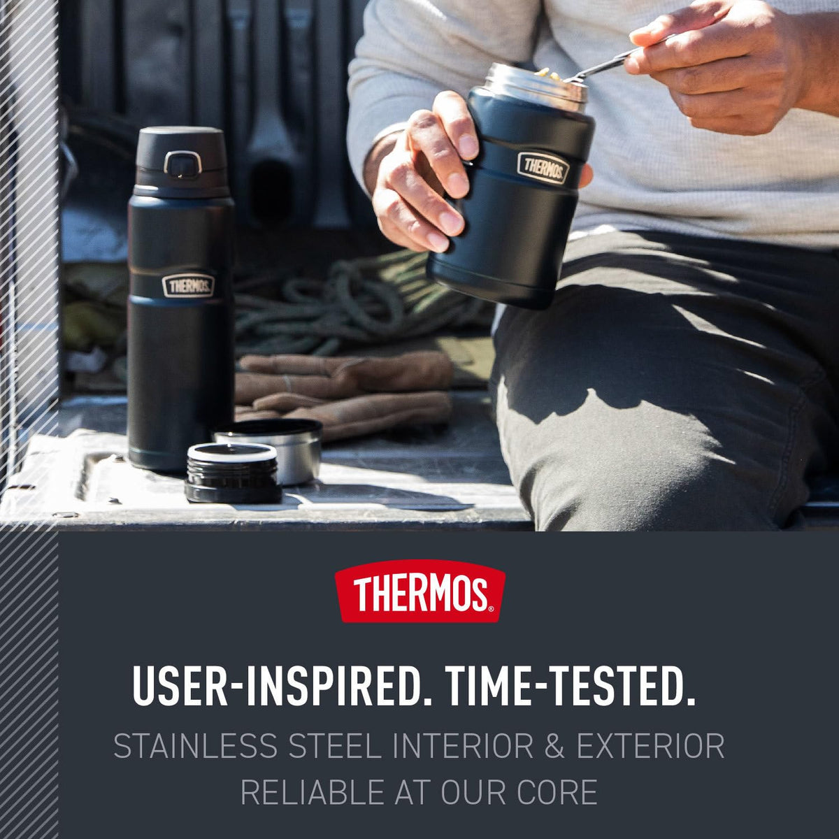 THERMOS Stainless King 24oz sweat-proof exterior stays cool to the touch with cold contents