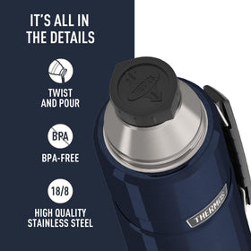 THERMOS Stainless King 40oz bottle keeps beverages hot or cold for hours