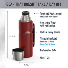 THERMOS Stainless King 40oz carry handle for comfortable transport on hikes.