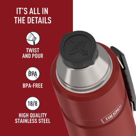 THERMOS Stainless King 40oz insulation technology keeps beverages hot or cold longer.