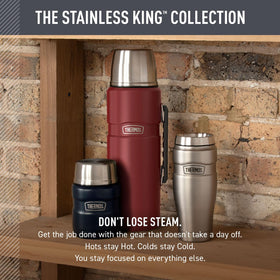 THERMOS stainless steel construction delivers durable performance for road trips and rugged outdoor use.