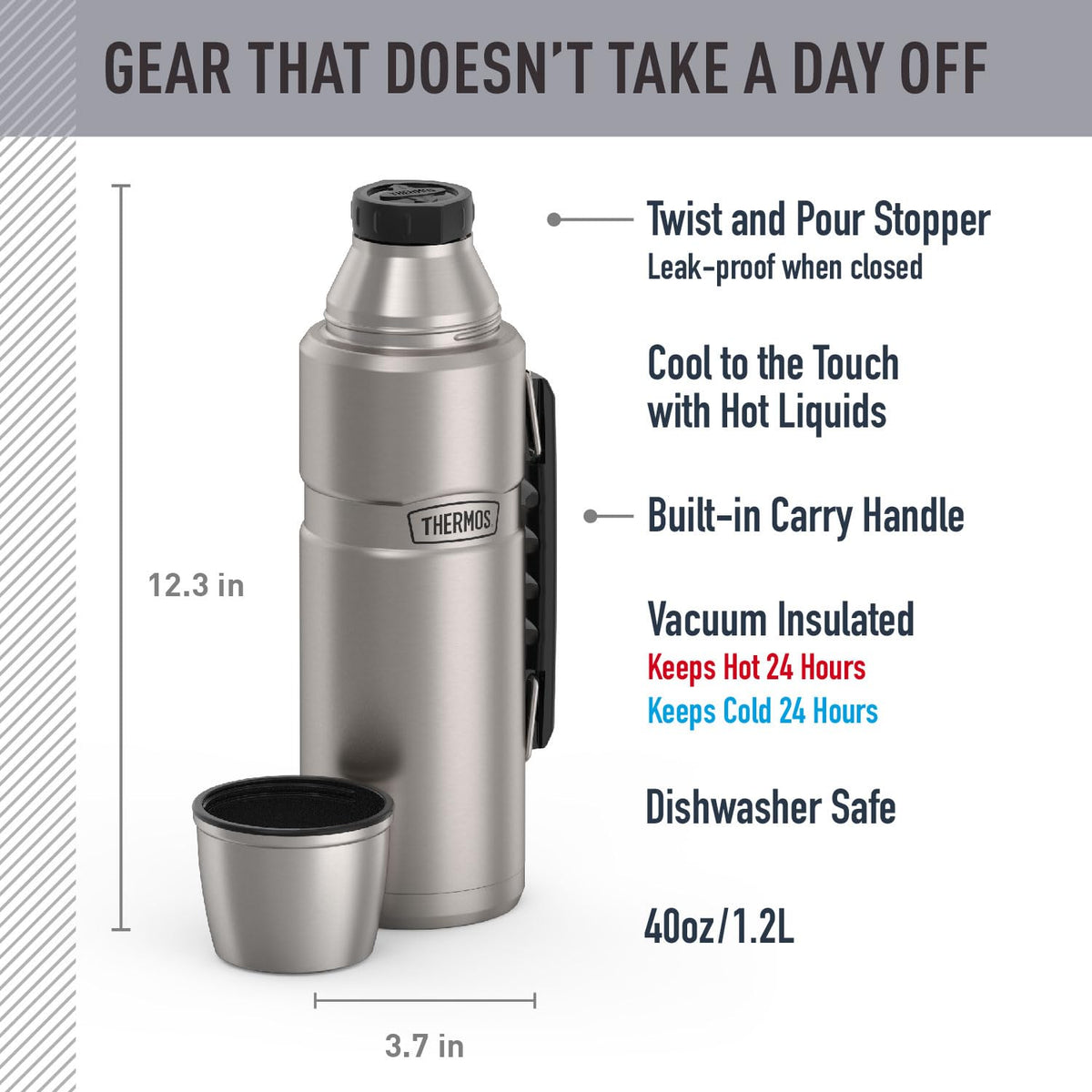 THERMOS Stainless King bottle cup lid integrated, convenient for quick pours on the go.