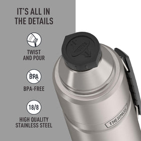 THERMOS Stainless King carry handle design adds portable convenience for hikes.
