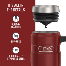 Mug secured in a cupholder showing easy portability and a sturdy handle