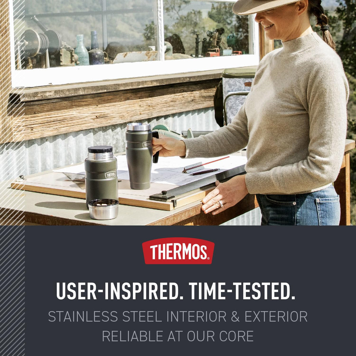 Exterior of THERMOS Stainless King remains cool to touch for hot drinks