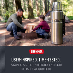 THERMOS Stainless King exterior remains cool to touch when hot beverages are poured.