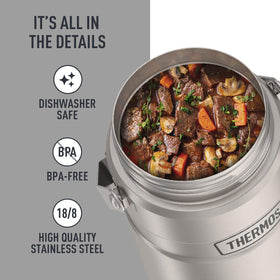 THERMOS Stainless King Food Jar inserts illustrate two 20-ounce containers for separate portions.