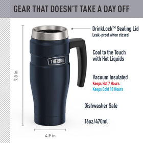 Thermos Stainless King handle closeup shows easy one-handed carrying for daily commutes