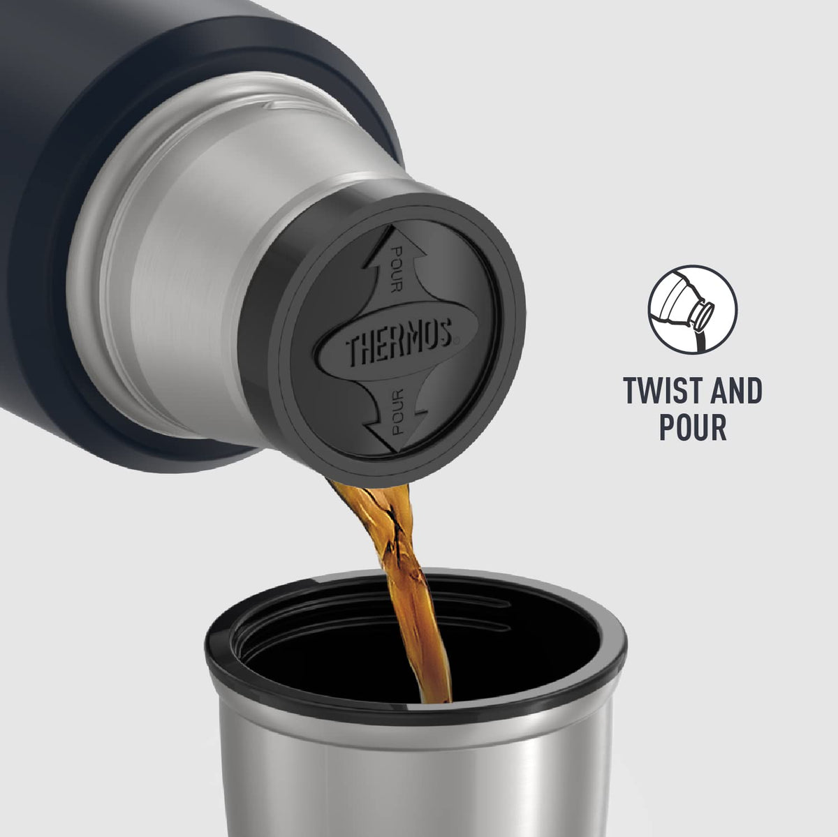 Vacuum insulation keeps beverages hot up to 18 hours.