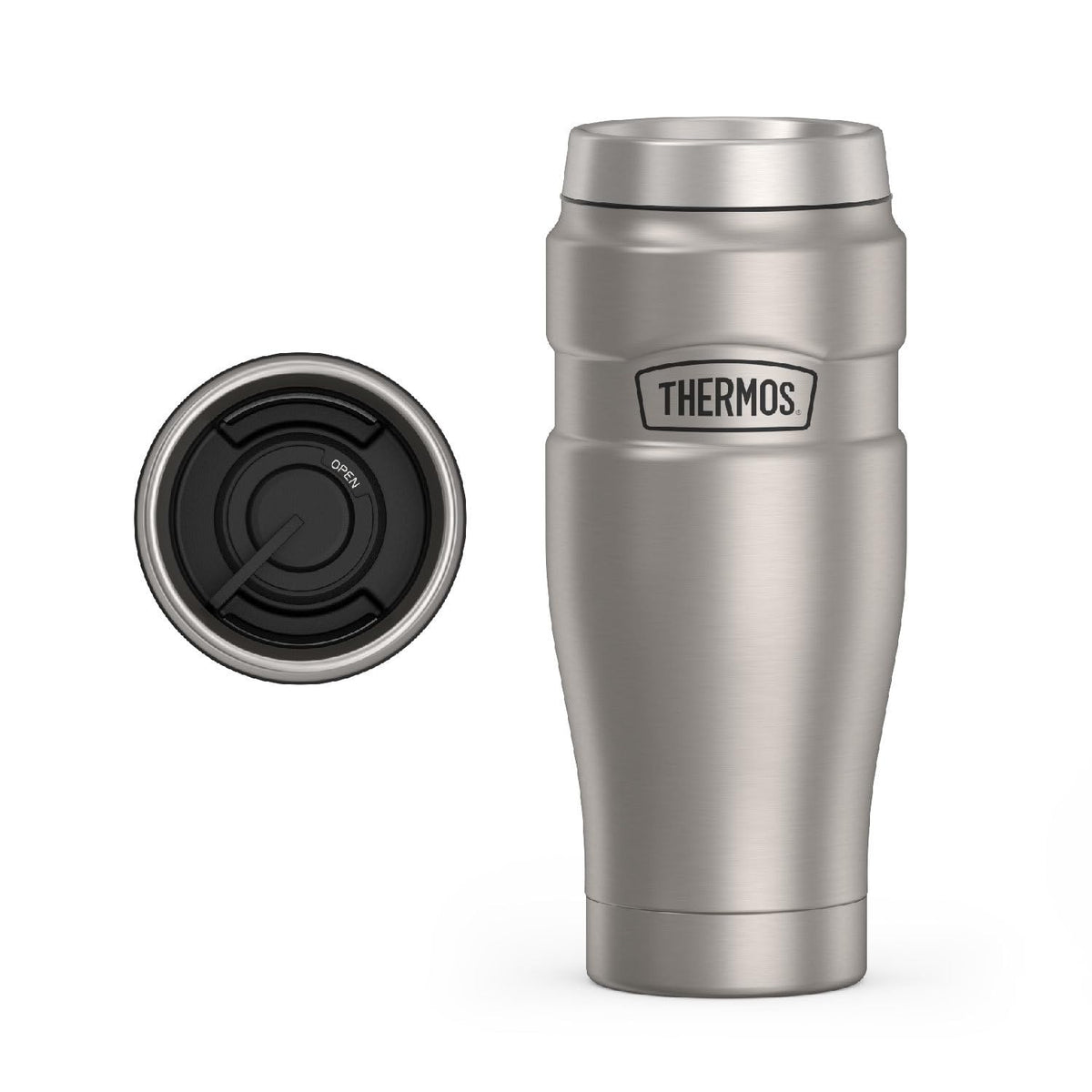 THERMOS Stainless King hot coffee during a busy commute.