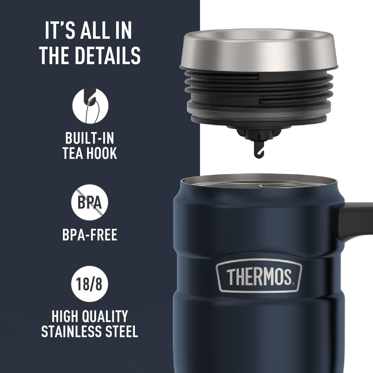 Thermos Stainless King insulation reveals hot for seven hours and cold for eighteen