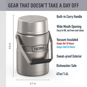 THERMOS Stainless King jar lid closeup highlights a secure seal for hot meals.